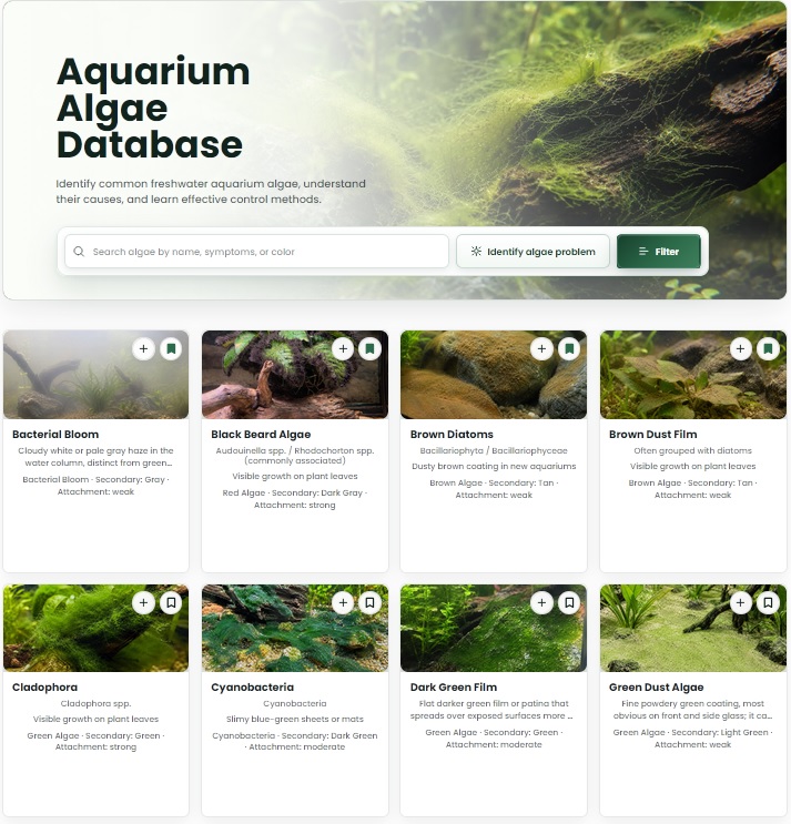 Aquarium Algae Database overview.