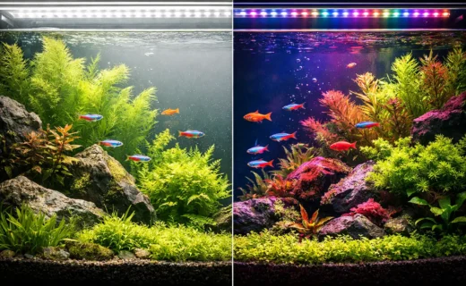 Aquarium with White vs RGB Aquarium Lighting Difference