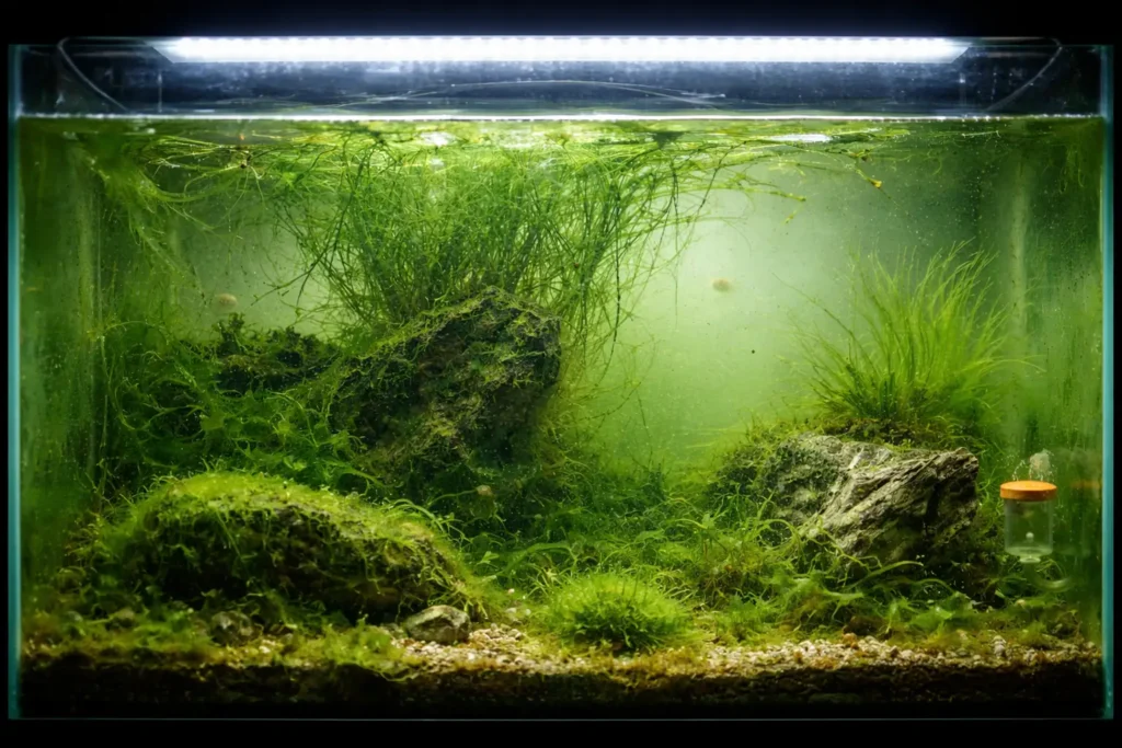 Aquarium Full of Algae with Lighting